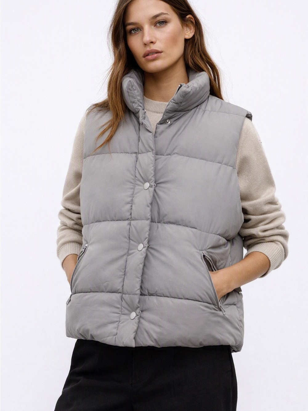 ZARA Gray Quilted Puffer Vest – Size M